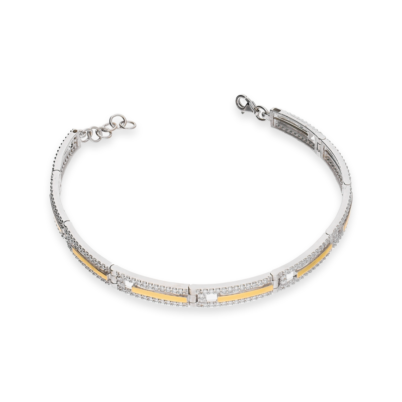 Bransoleta srebrna prostokąty z cyrkoniami i złotymi blaszkami PX G0240_AU375 blaszka gold