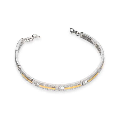 Bransoleta srebrna prostokąty z cyrkoniami i złotymi blaszkami PX G0240_AU375 blaszka gold