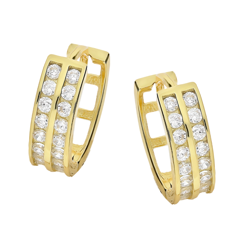 Kolczyki pozłacane koło 12 mm z białymi cyrkoniami/zatrzask NI ORZ00098 GOLD próba 925