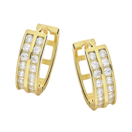 Kolczyki pozłacane koło 12 mm z białymi cyrkoniami/zatrzask NI ORZ00098 GOLD próba 925