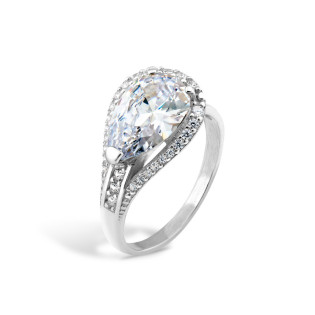 Pierścionek srebrny biała cyrkonia w kształcie kropli i mniejsze cyrkonie PX 448 próba 925