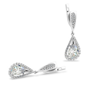 Kolczyki srebrne biała cyrkonia w kształcie kropli z mniejszymi cyrkoniami/ang.zap. PX 448 próba 925