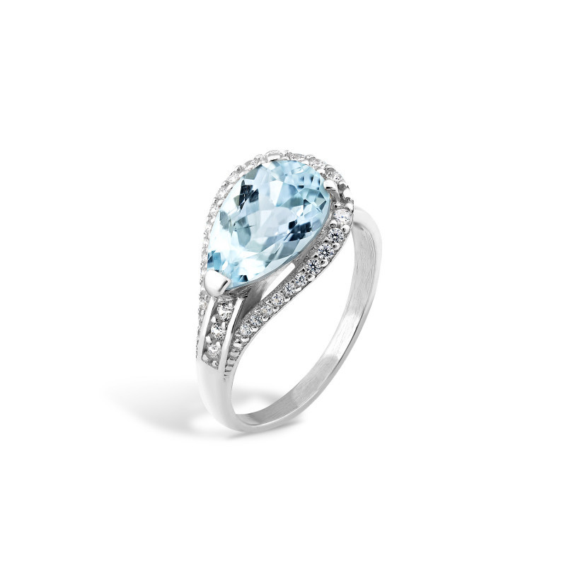 Pierścionek srebrny topaz jubilerski w kształcie kropli z cyrkoniami PX 448 TOP próba 925