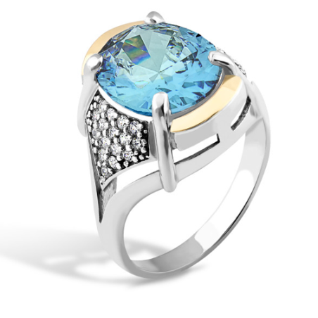 Pierścionek srebrny z topazem jubilerskim, cyrkoniami i złotymi blaszkami PX 243 TOP_AU375 blaszka gold