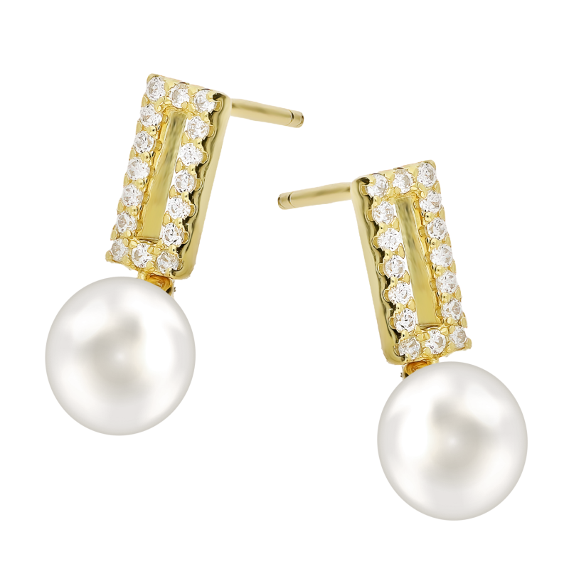 Pozłacane kolczyki z perłą i cyrkoniami - JubilerSezam.pl