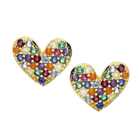 Kolczyki pozłacane serce z kolorowymi cyrkoniami/sztyft NI ORZ00128 GOLD próba 925