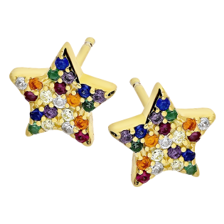 Kolczyki pozłacane gwiazda z kolorowymi cyrkoniami/sztyft NI ORZ00132 GOLD próba 925