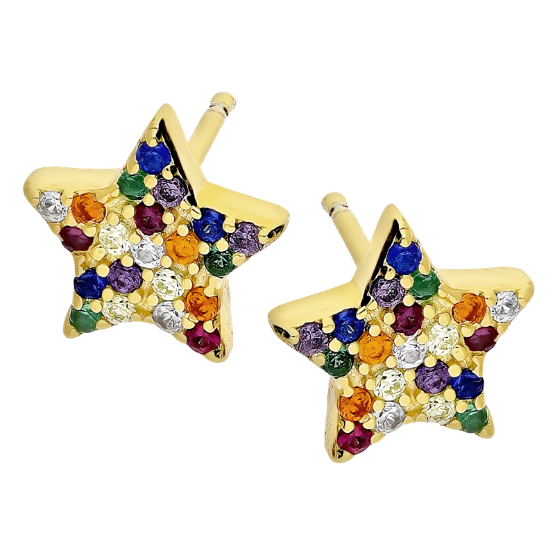 Kolczyki pozłacane gwiazda z kolorowymi cyrkoniami/sztyft NI ORZ00132 GOLD próba 925