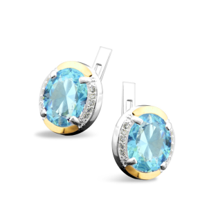 Kolczyki srebrne z topazem jubilerskim, cyrkoniami i złotymi blaszkami/ang.zap. PX 243 TOP_AU375 blaszka gold