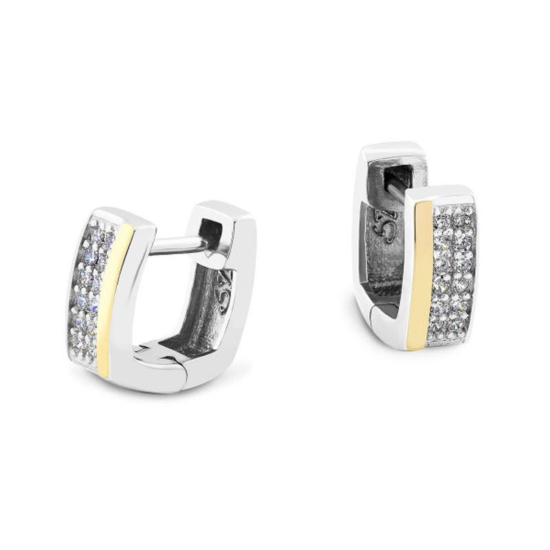 Kolczyki srebrne LINE z cyrkoniami i złotą blaszką