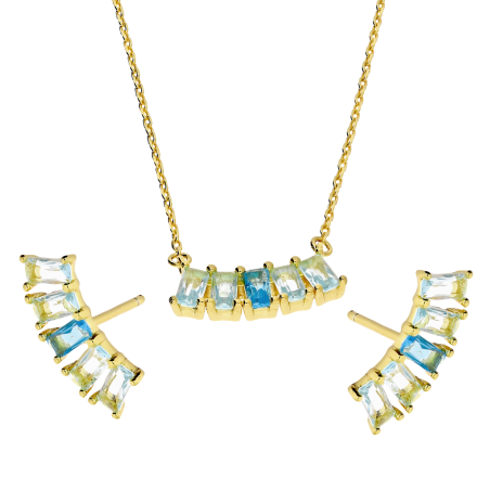 Pozłacany Komplet Srebrny Naszyjnik i Kolczyki Cyrkonie - JubilerSezam.pl