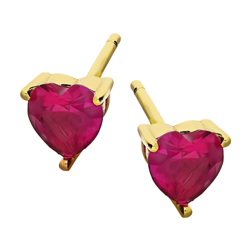 Kolczyki pozłacane serce z fuksjową cyrkonią/sztyft NI ORZ00090 GOLD PI próba 925