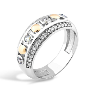 Pierścionek srebrny złote kropki i cyrkonie PX 518_AU375 blaszka gold