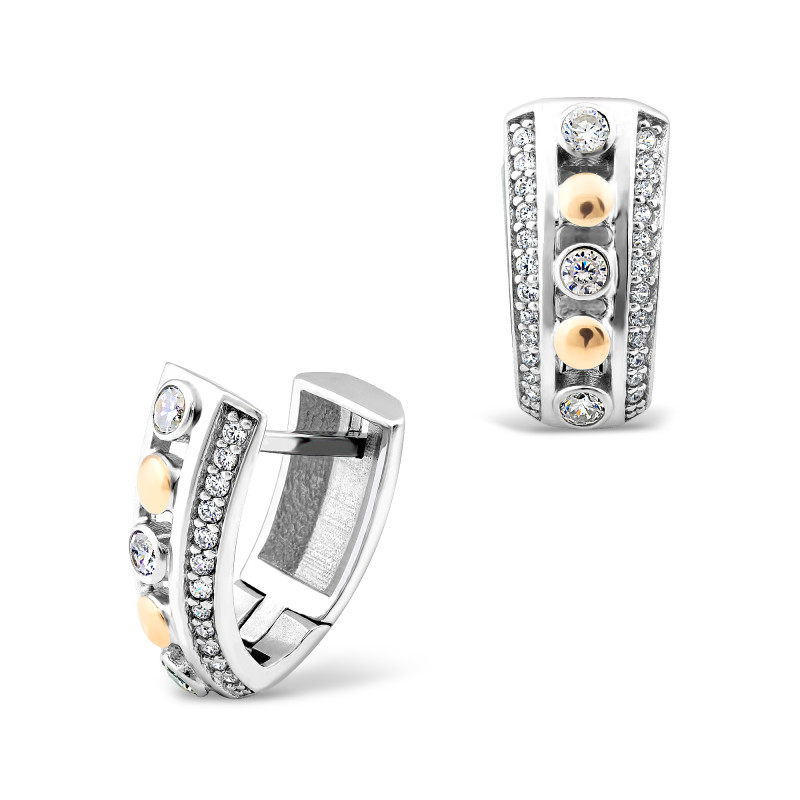 Kolczyki srerbne złote kropki i cyrkonie/zat PX 518_AU375 blaszka gold