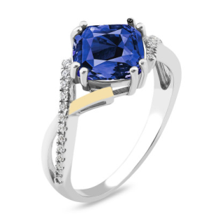 Pierścionek srebrny z szafirową cyrkonią i złotą blaszką