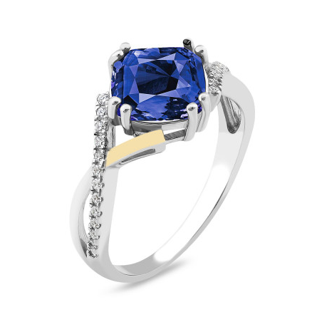 Pierścionek srebrny z szafirową cyrkonią i złotą blaszką