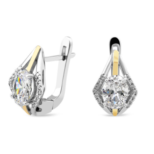 Kolczyki srebrne owalna biała cyrkonia, mniejsze cyrkonie i złota blaszka/ang.zap. PX 551_AU375 blaszka gold