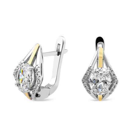 Kolczyki srebrne owalna biała cyrkonia, mniejsze cyrkonie i złota blaszka/ang.zap. PX 551_AU375 blaszka gold