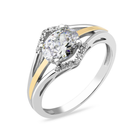 Srebrny Pierścionek z Cyrkonią i Złotą Blaszką pr. 925 - JubilerSezam.pl