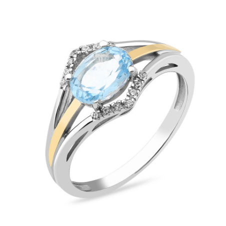 Srebrny Pierścionek z Topazem, Cyrkoniami i Złotem - JubilerSezam.pl