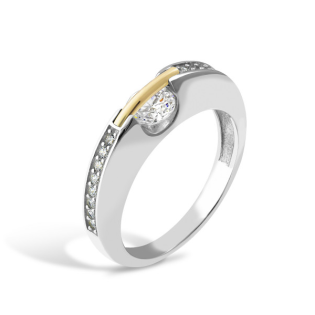 Pierścionek srebrny cyrkonia pod złotą pałką PX 555_AU375 blaszka gold