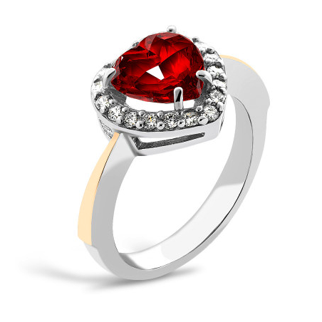 Pierścionek srebrny serce z czerwoną cyrkonią i złotą blaszką PX 693 RE_AU375 blaszka gold