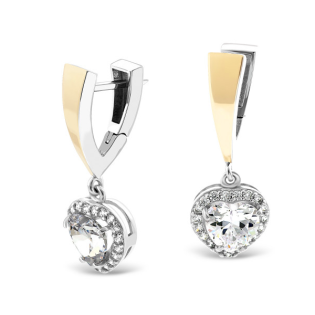 Kolczyki srebrne serce z cyrkonią i złotą blaszką/ang.zap. PX 693_AU375 blaszka gold