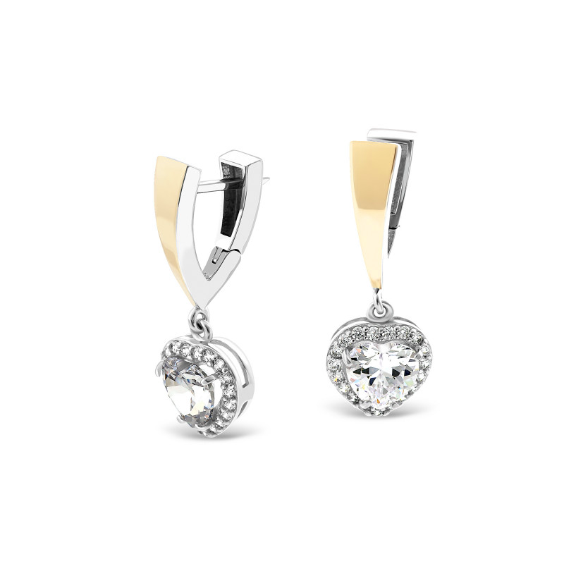 Kolczyki srebrne serce z cyrkonią i złotą blaszką/ang.zap. PX 693_AU375 blaszka gold