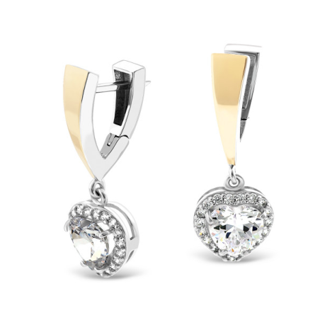 Kolczyki srebrne serce z cyrkonią i złotą blaszką/ang.zap. PX 693_AU375 blaszka gold