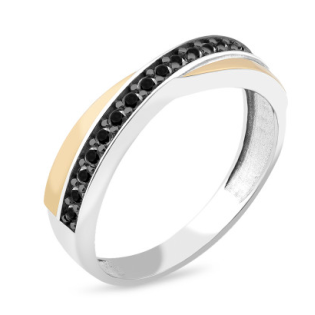 Pierścionek srebrny z czarnymi cyrkoniami i złotą blaszką PX 707 BL_AU375 blaszka gold