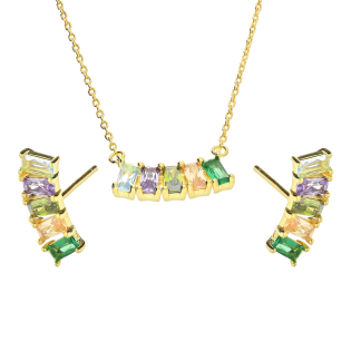 Komplet pozłacany naszyjnik i kolczyki kolorowe cyrkonie/sztyft NI ORZ00187-GIZ00152-1 GOLD MIX próba 925