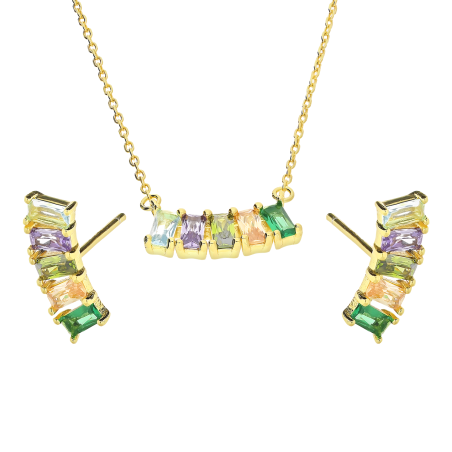 Pozłacany Komplet Srebrny Kolczyki i Naszyjnik Cyrkonie - JubilerSezam.pl