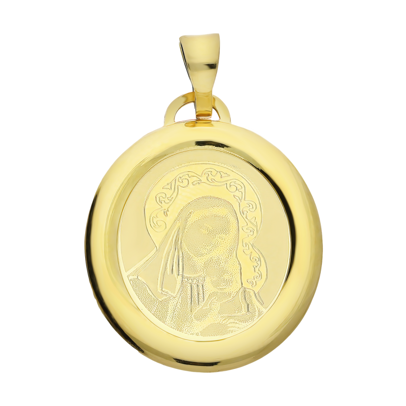 Medalik złoty Matka Boska z Dzieciątkiem w owalu OS 32-0504-18 laser próba 585