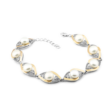 Srebrna bransoletka z perłami i cyrkoniami - JubilerSezam.pl
