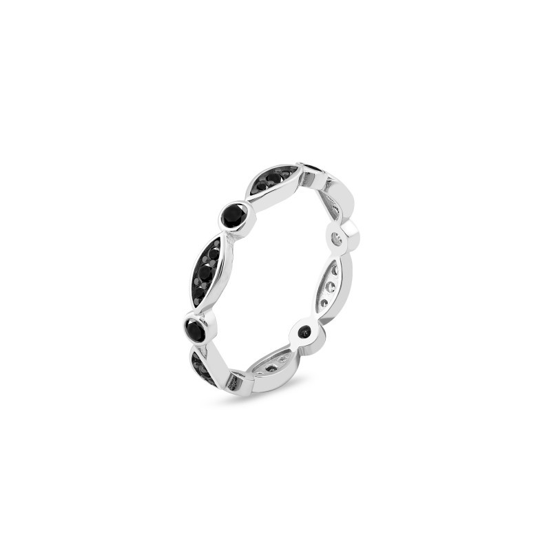 Srebrny Pierścionek z Czarnymi Cyrkoniami Rings pr. 925 - JubilerSezam.pl