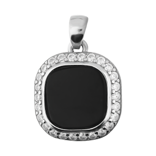 Zawieszka srebrna kwadrat z onyksem jubilerskim z białymi cyrkoniami