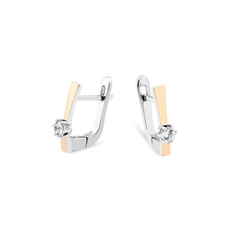 Kolczyki srebrne biała cyrkonia i złota pałka/ang.zap. PX 885_AU375 blaszka gold