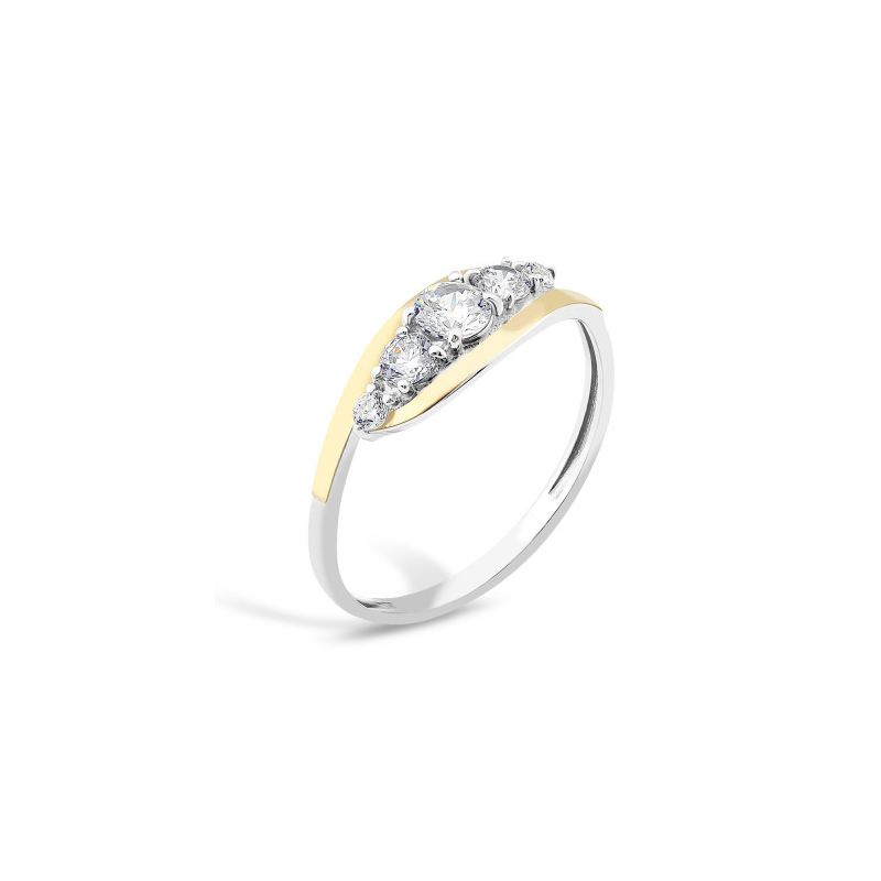 Pierścionek srebrny łezka z białymi cyrkoniami i złotą blaszką PX 849_AU375 blaszka gold