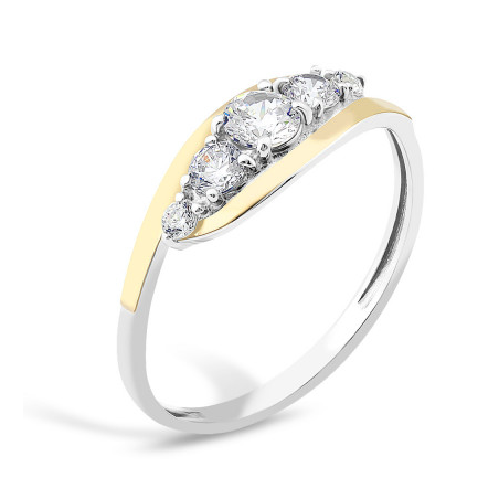 Pierścionek srebrny łezka z białymi cyrkoniami i złotą blaszką PX 849_AU375 blaszka gold