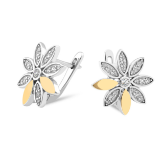 Kolczyki srebrne kwiat z białymi cyrkoniami i złotą blaszką/ang.zap PX 873_AU375 blaszka gold