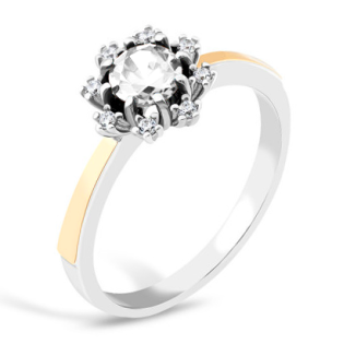 Pierścionek srebrny biała cyrkonia, cyrkonie wokół i złota blaszka PX 886_AU375 blaszka gold