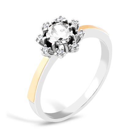 Pierścionek srebrny biała cyrkonia, cyrkonie wokół i złota blaszka PX 886_AU375 blaszka gold