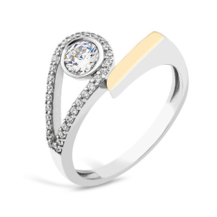 Pierścionek srebrne kropla z białymi cyrkoniami PX 887_AU375 blaszka gold