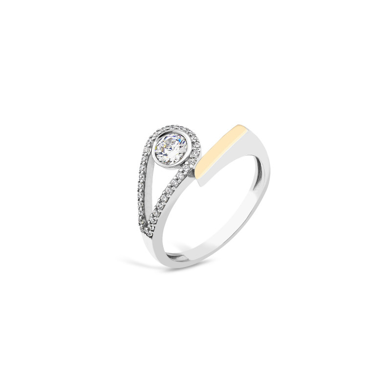 Pierścionek srebrne kropla z białymi cyrkoniami PX 887_AU375 blaszka gold