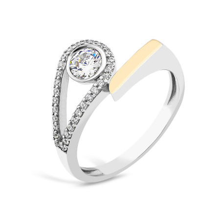 Pierścionek srebrne kropla z białymi cyrkoniami PX 887_AU375 blaszka gold