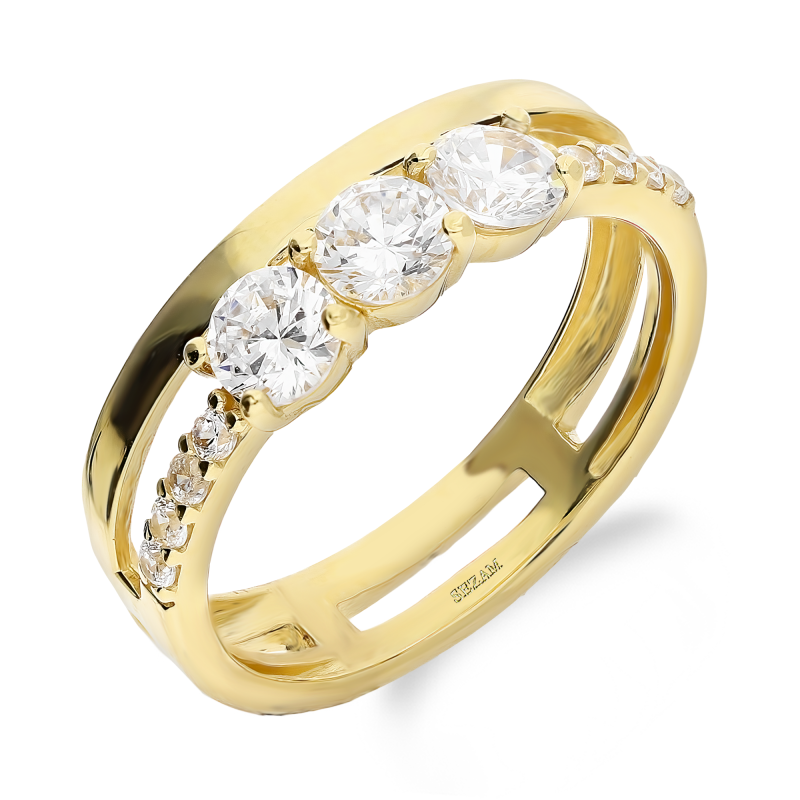 Pierścionek złoty z białymi cyrkoniami i gładką szyną PX 916 próba 585