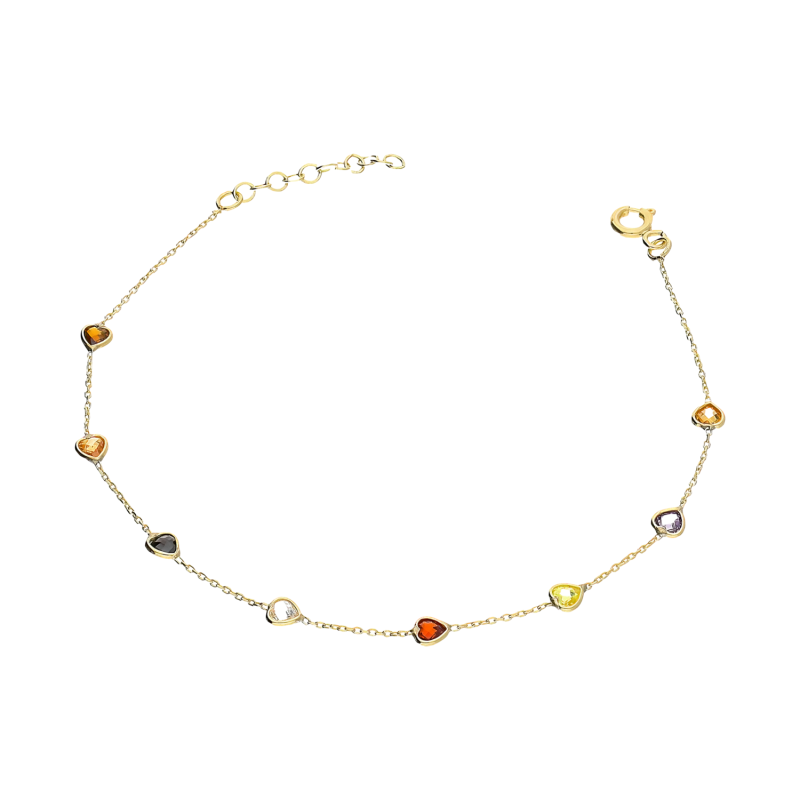 Bransoleta złota serca z kolorowymi cyrkoniami/anker S3 EG-5553 próba 375