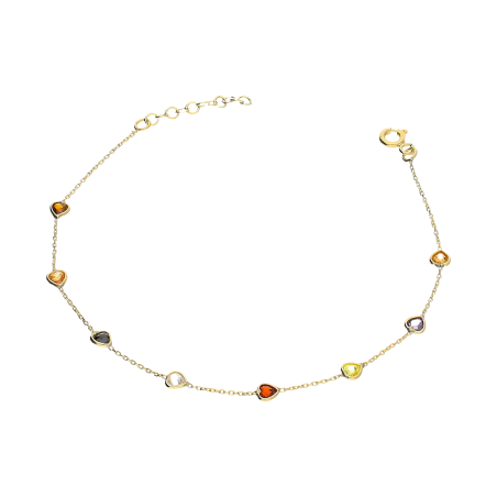 Bransoleta złota serca z kolorowymi cyrkoniami/anker S3 EG-5553 próba 375