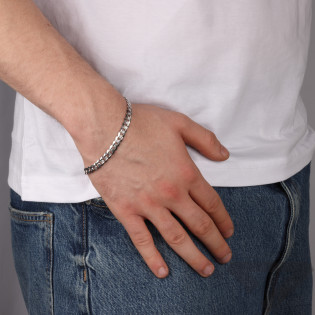 Bransoleta męska srebrny pancer grawerowany pave