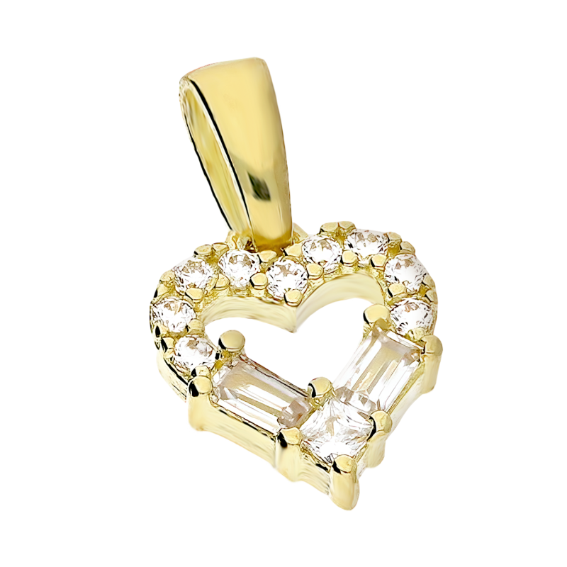 Serduszko złote z cyrkoniami bagietami S3 ELP-0062 próba 375